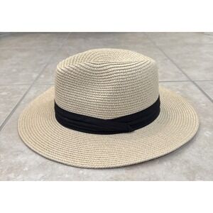 Paper Woven Fedora Hat Unisex Beige Cap 56-58 cm Adult Hat Black‎ Ribbon Travel